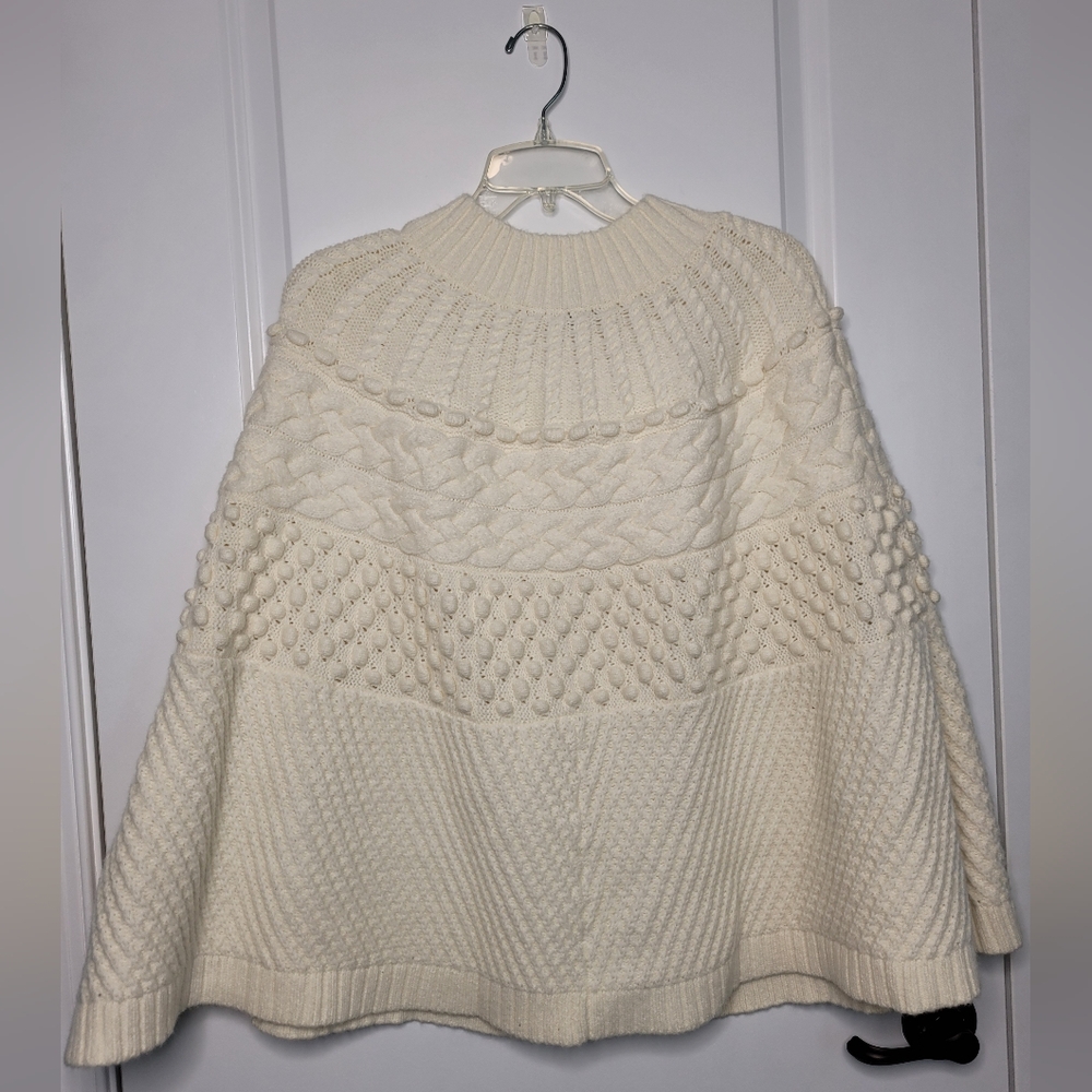 Talbots Poncho Chunky Cable Knit Textured Pullover Sweater Cream Womens Size L